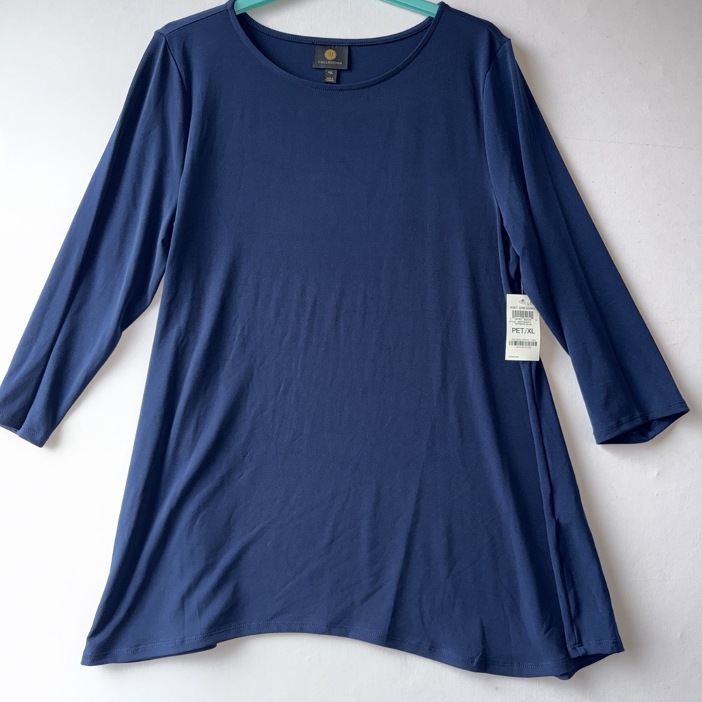 JM Collection Women's 3/4 Sleeve Knit Top Petite XL Blue Scoop Neck NWT XLP - Picture 1 of 7